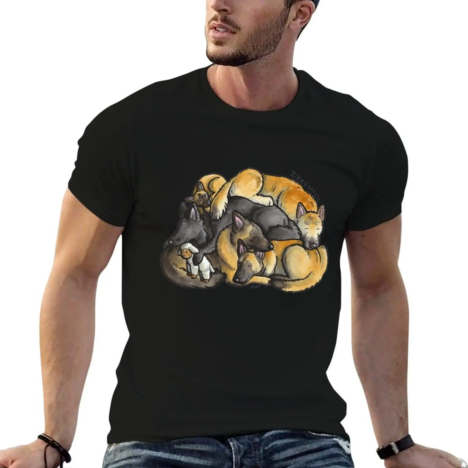 

Sleeping pile of Belgian Shepherd dogs T-Shirt man t shirt heavy cotton man t shirts graphic T-Shirt