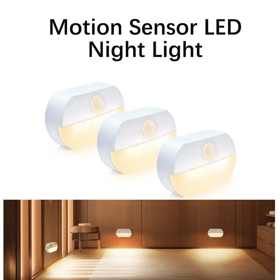 

Human Infrared Sensing LED Night Light Battery Powered Motion Sensor Night Lamp for Indoor Hallway Stair Bathroom Closet Bedroom