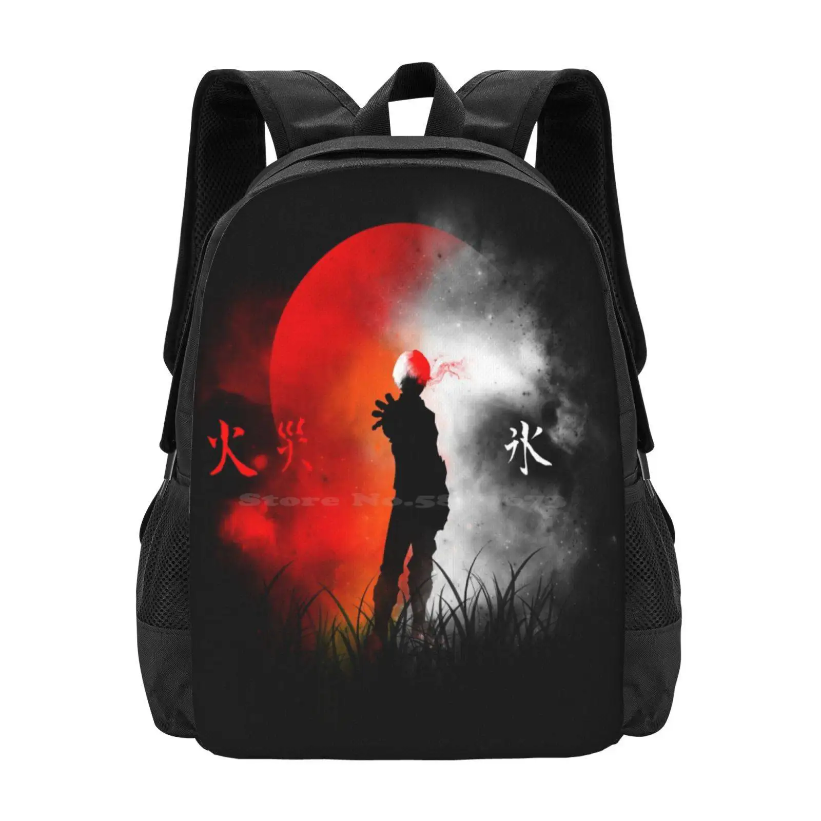 Ice And Fire Backpack For Student School Laptop Travel Bag Ice Fire Boku No Hero Cold Manga Anime Red White Shoto Todoroki