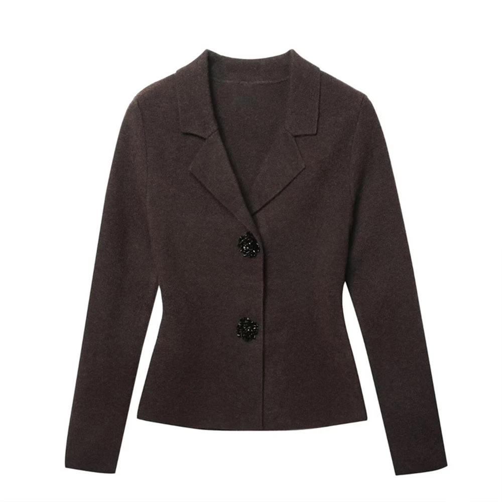 

Fashionable Elegant Knitted Suit Jacket With Jewelry Button For Women New Arrival Autumn Season By