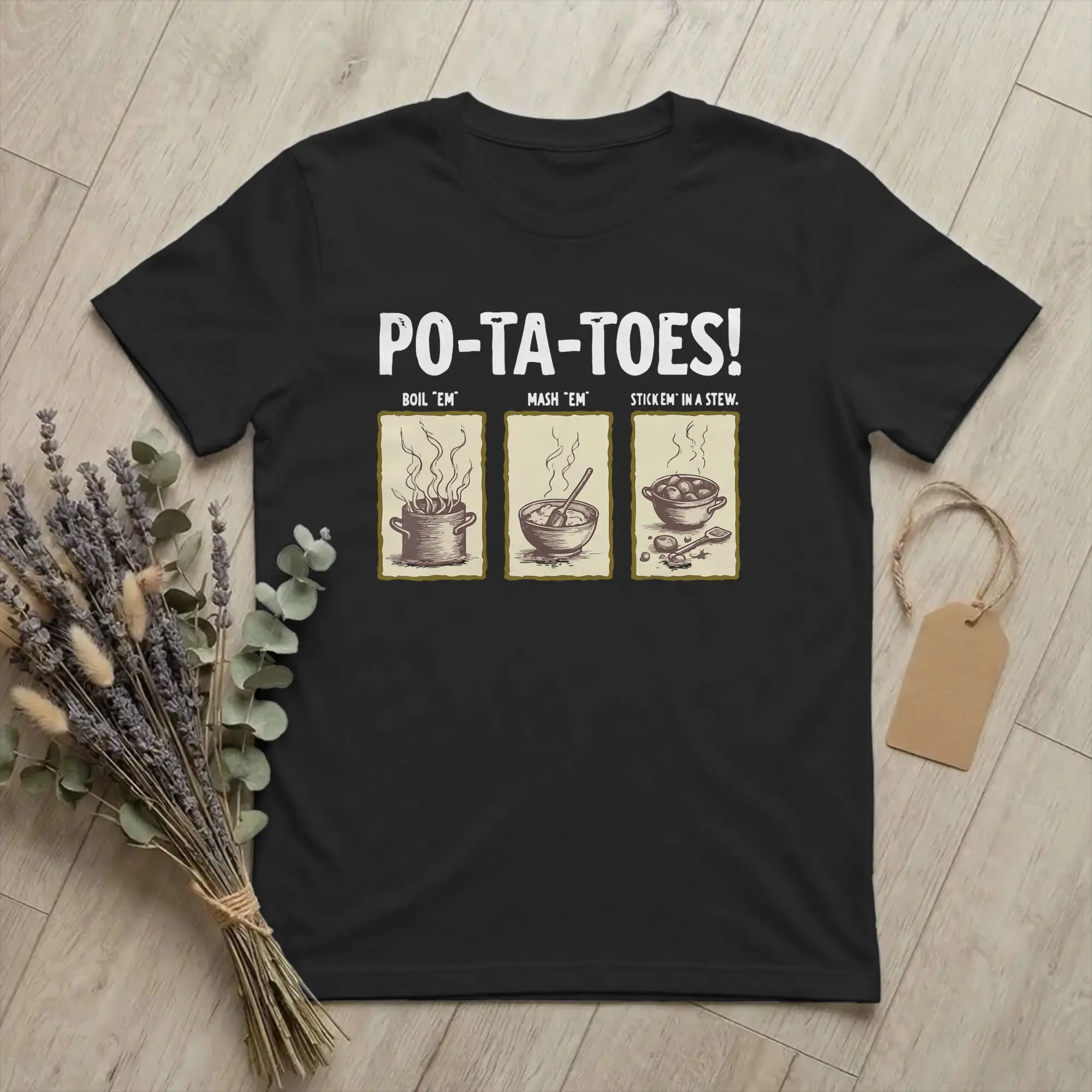 Taters Po-ta-toes Funny Men's T Shirts Boil Mash Stick Em Awesome Tee Shirt Short Sleeve Round Neck T-Shirt Cotton Gift Clothes