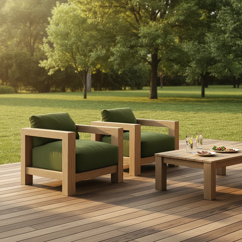 

Sigma Outdoor Dining Table Sofa Set Modern Teak Wood and Waterproof Fabric for Patio Park Hotel Farmhouse or Living Room