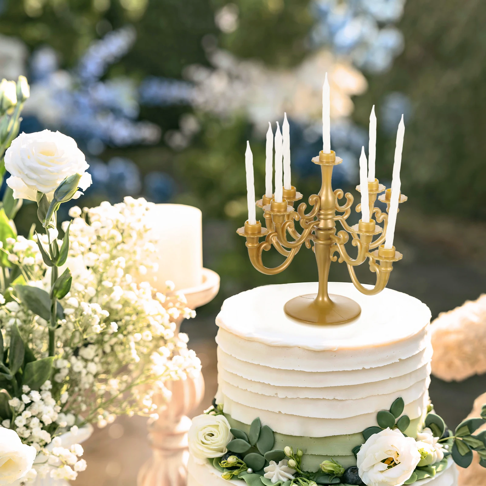 

2pcs Creative Cake Toppers Candelabra Birthday Candlestick Holders Reusable Dessert Picks Cupcake Wedding Decoration Supplies
