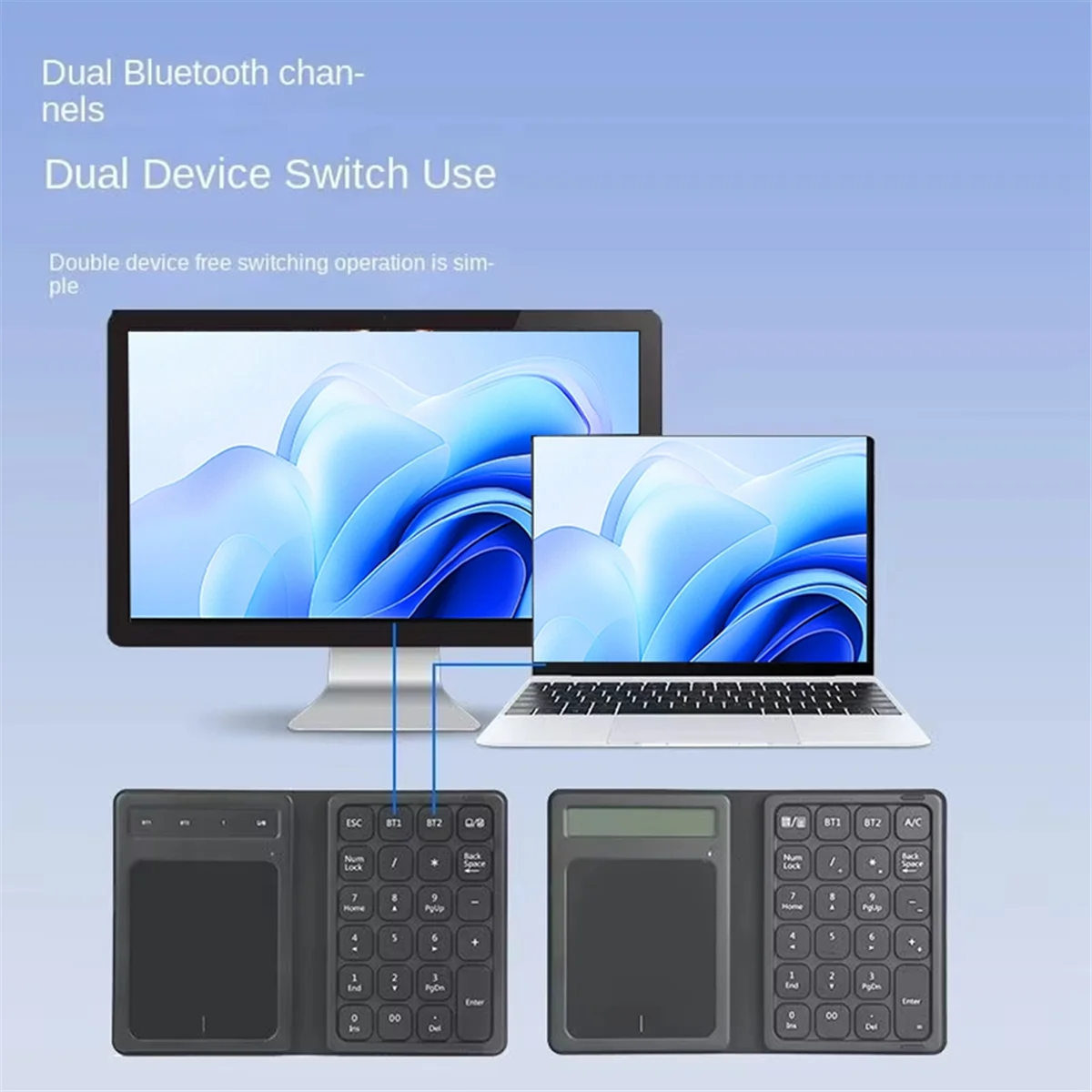 NEW Foldable Bluetooth Numberic Keyboard with Touchpad Portable 3in1 Calculator Wireless Number Keypad for PC Laptop - Image 5