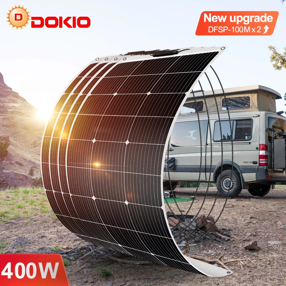 

DOKIO 100W-400W 18V monocrystalline flexible solar panel, suitable for camping, RV installation can charge 12V batteries