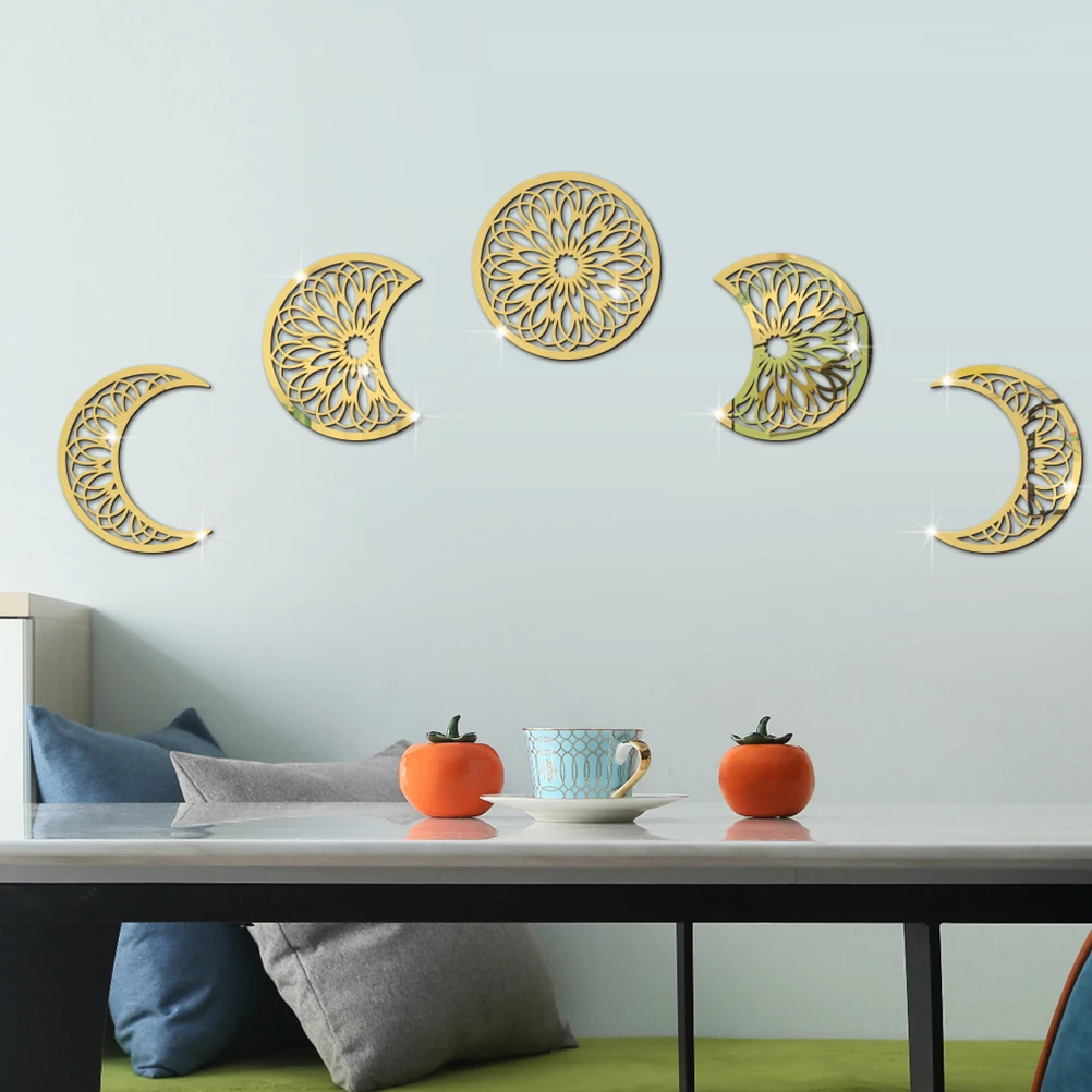 

Moon Phase Aesthetic Wall Decor Golden Acrylic Decal Bedroom Living Room Bathroom Moon Mirror Bathroom DIY Home Decoration
