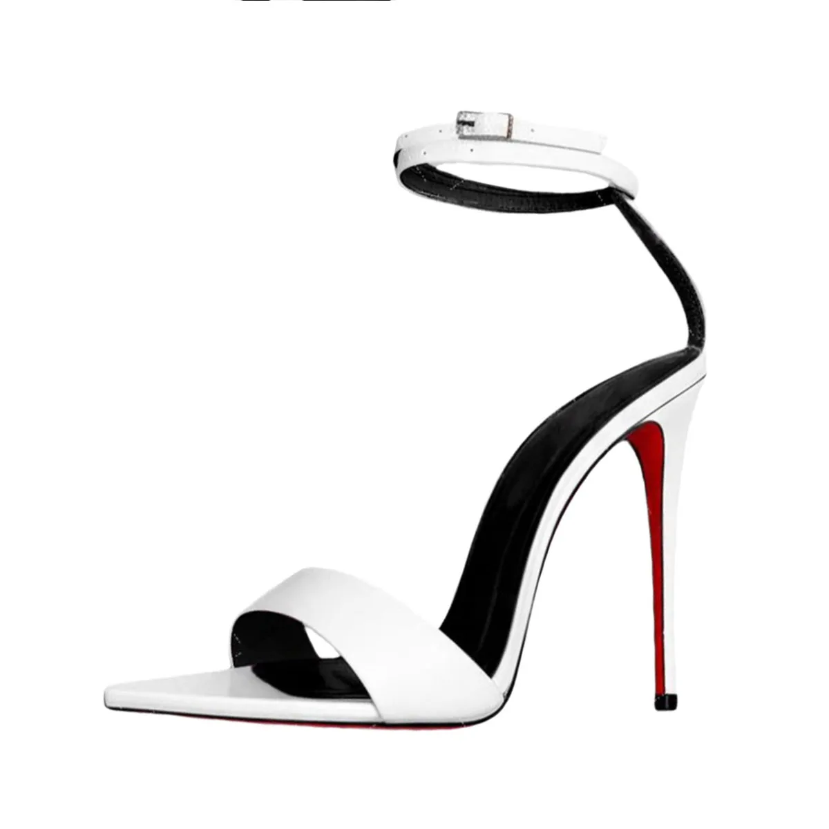 

Arden Furtado Summer white Wedding shoes Pointed toe Belt buckle Super high heel Ankle strap sandals large size Modern Sandals