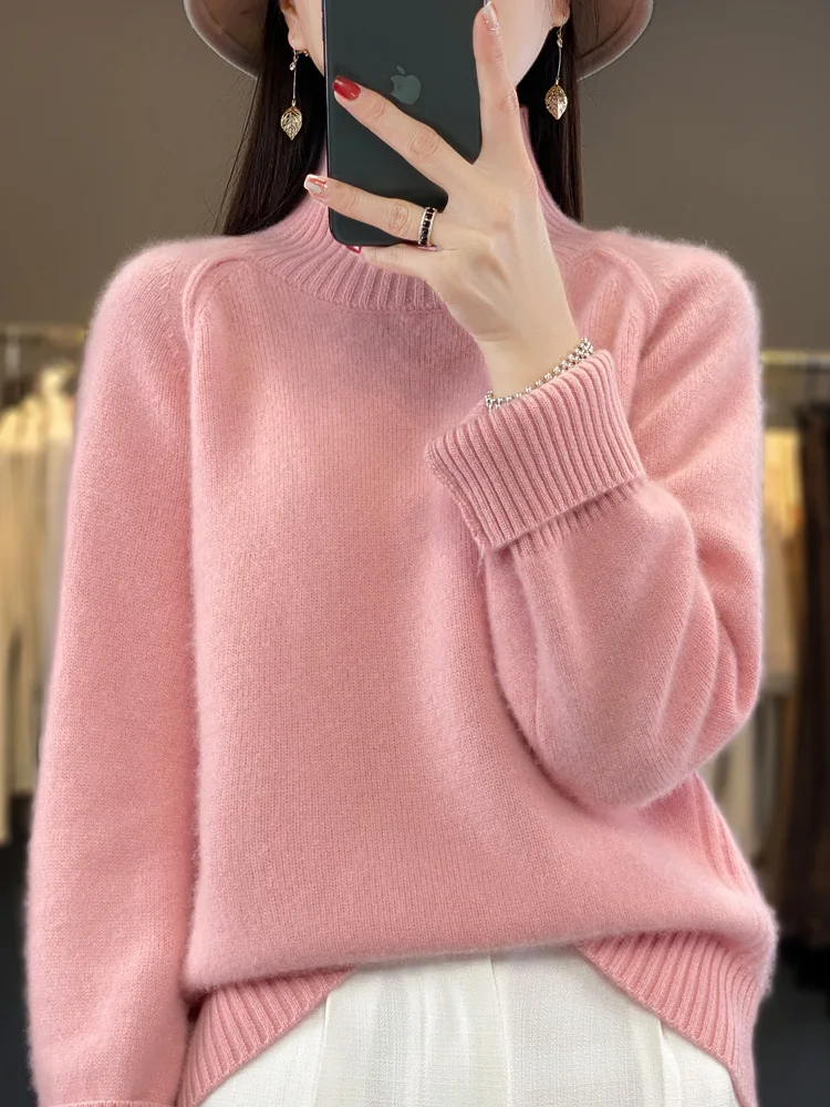 New 100% Merino Wool Women's Turtleneck Pullover Sweater Autumn Winter Thick Long Sleeve Loose Casual Cashmere Knitwear Tops