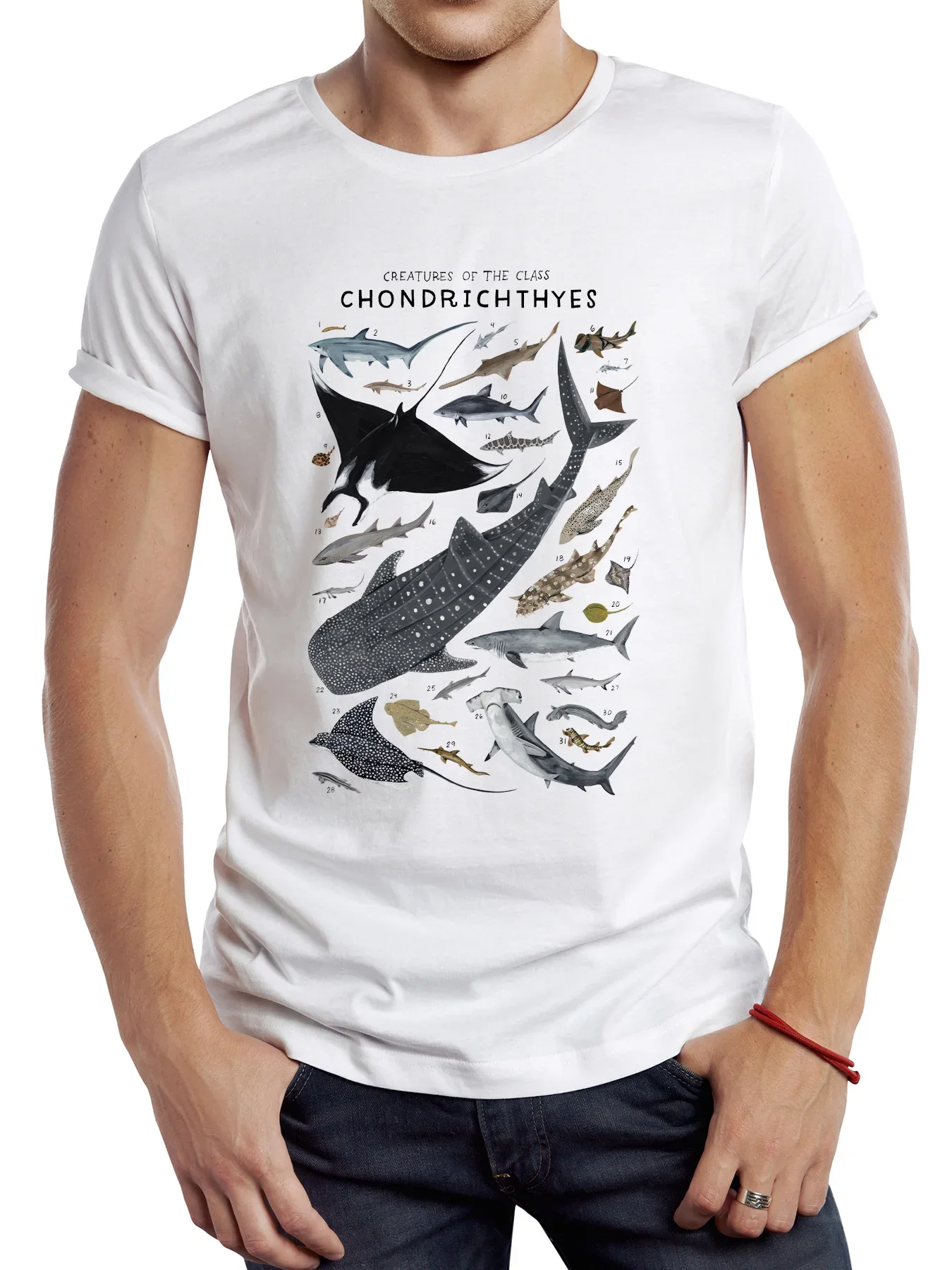 Men's  Seafish Print Tee Short-Sleeve Comfy T-Shirt Shark Design Tops For Spring Summer