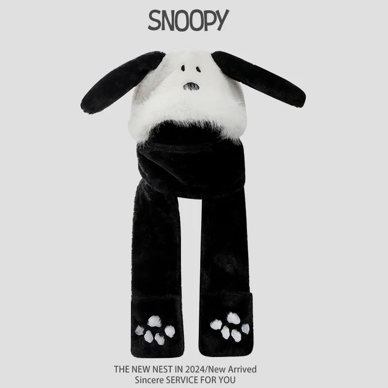 

Snoopycute плюшевая шапка, шарф и перчатки с подвижными ушками для женщин «все в одном» зимняя защита для ушей для сохранения тепла, подарок для друзей