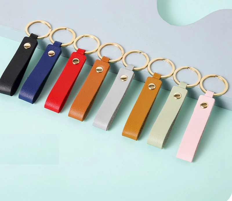 8 Colors Stickout PU Leather Keychain Business Gift Key Chain Men Women Car Strap Waist Wallet Keyrings