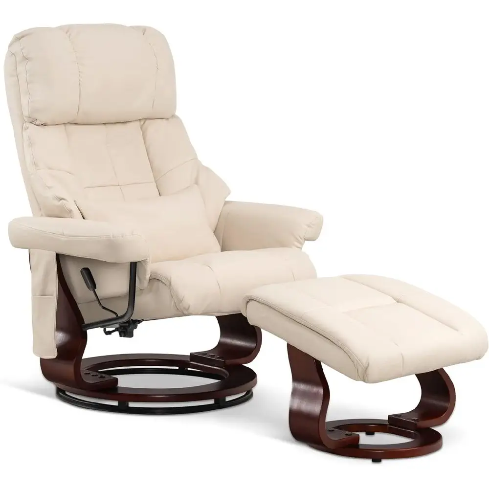 

Cream White Manual Swivel Recliner with Ottoman and Vibration Massage for Small Living Spaces