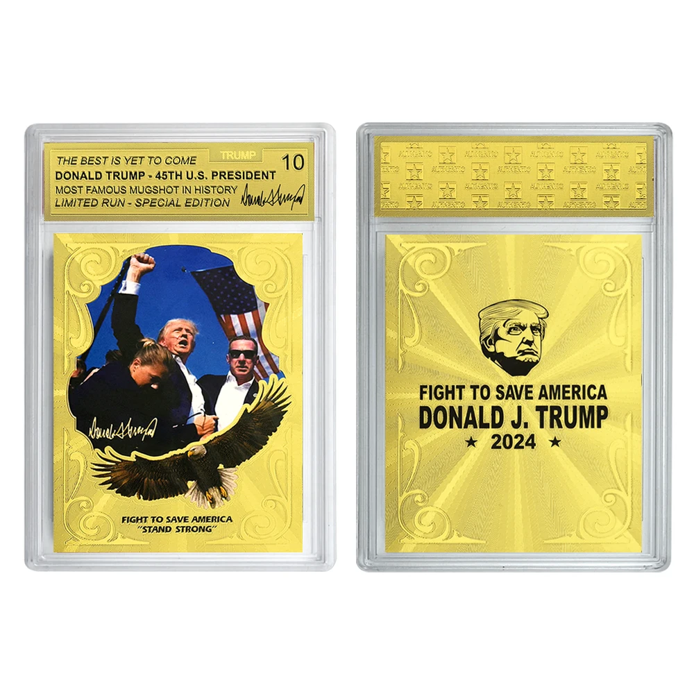 13Pcs/Set Donald Trump US President Gold Foil Banknotes Golden Rating Card with Plastic Case Collection Gift