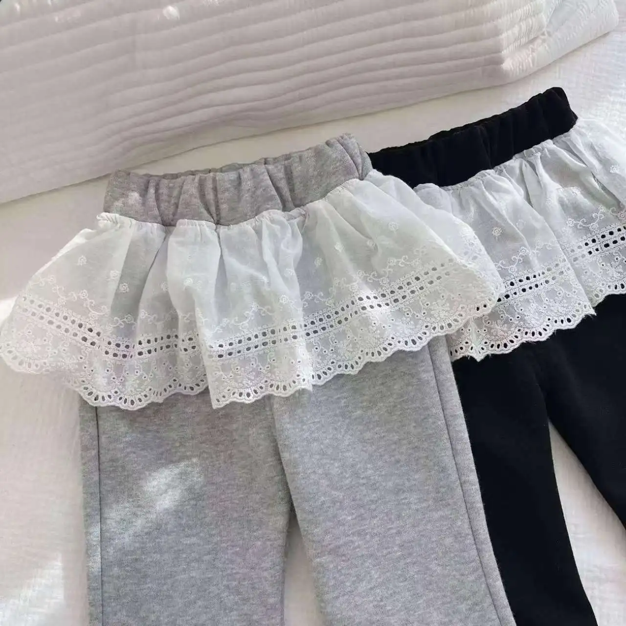 Girls Casual Pants Spring and Autumn Children's Baby Foreign Style Korean Lace Fart Curtain Flared Pants