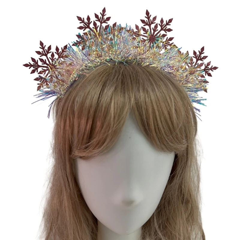 Adult Kids Tinsels Snowflake Shape Headband Woman SPA Hair Hoop Makeup Christmas Taking Photos Carnivals Party Headpiece