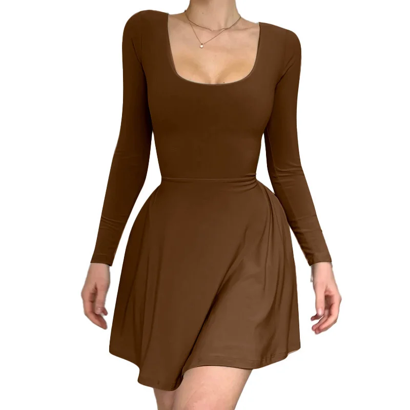 New Spicy Girl Sexy Wrapped Hip Short Social Dress Elegant And Slim Fit Long Sleeved u-Neck a-Hem Dress For Women C101