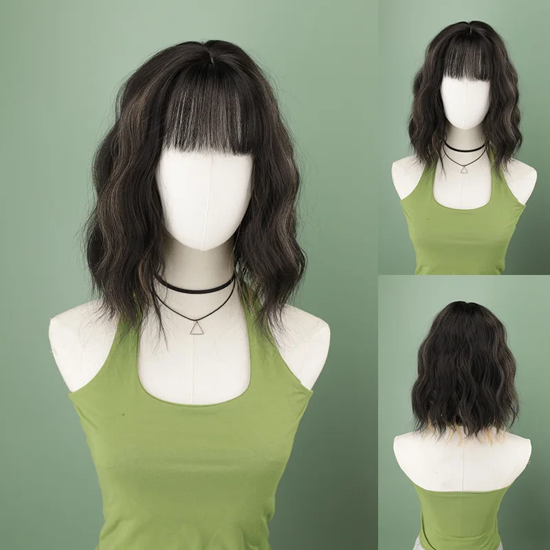 

Women's Full Fashion Highlight Gradient Black Gray Medium Long Curly European American High Temperature Fiber Wig