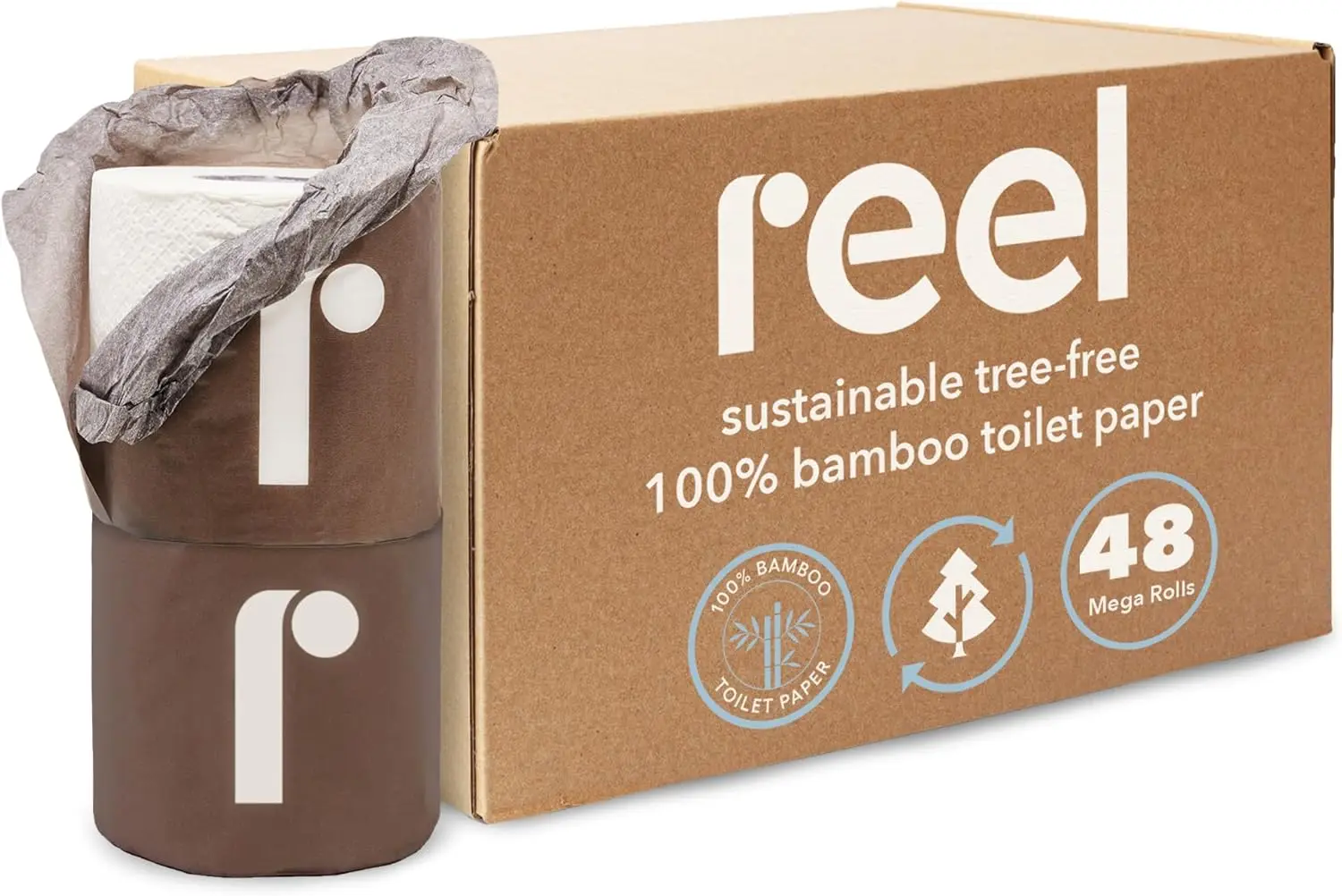 Premium Bamboo Toilet Paper, 48 Rolls, 3-Ply, Tree-Free, Septic Safe, Zero Plastic Packaging