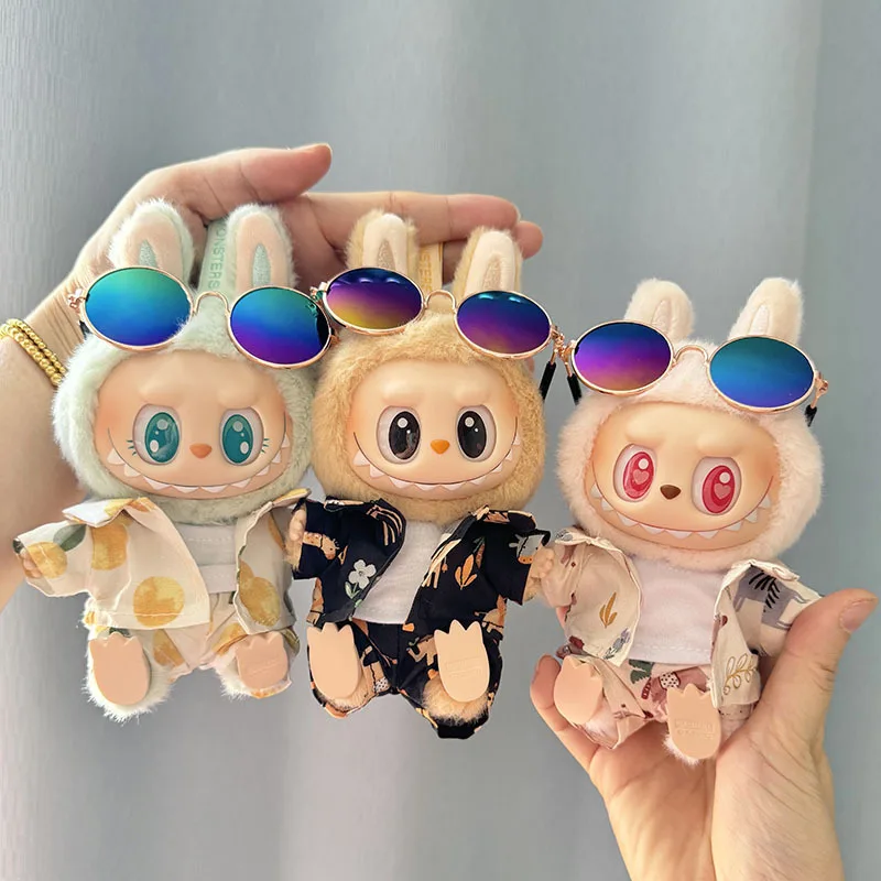 1 set Hawaii Style Full-length for 17cm Lababu Clothing Beach Clothes Vinyl Doll Shirt Pants Glasses Suit Shoes