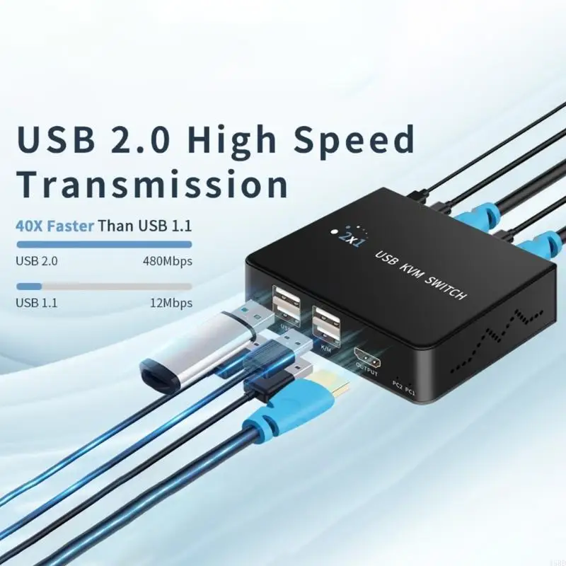 KVM Switcher 2 พอร์ต Switcher USB สำหรับ 2 คอมพิวเตอร์แชร์คีย์บอร์ดเมาส์ 45BD