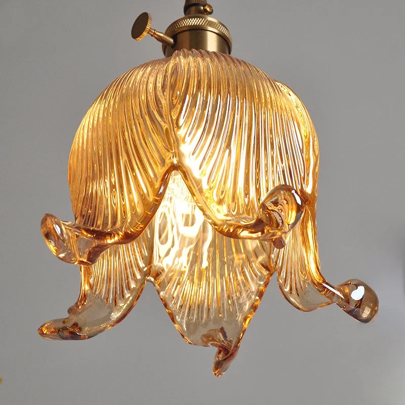 IWHD العنبر الزجاج قلادة LED أضواء تركيبات بجانب غرفة نوم بار مقهى غرفة المعيشة الشمال الحديثة النحاس مصباح معلق Luminaira