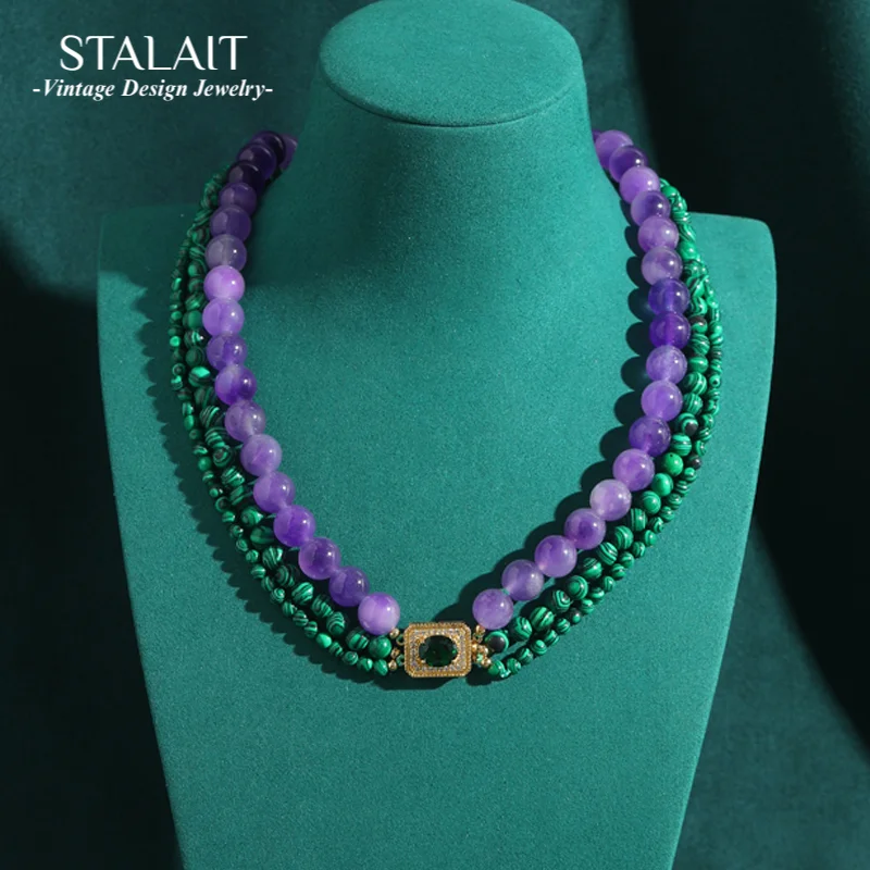 

Bohemia Antique Jewelry Collar Purple Glass Green Glazed Beaded Layered Necklaces for Woman Vintage Accessories 2025 New Arrival