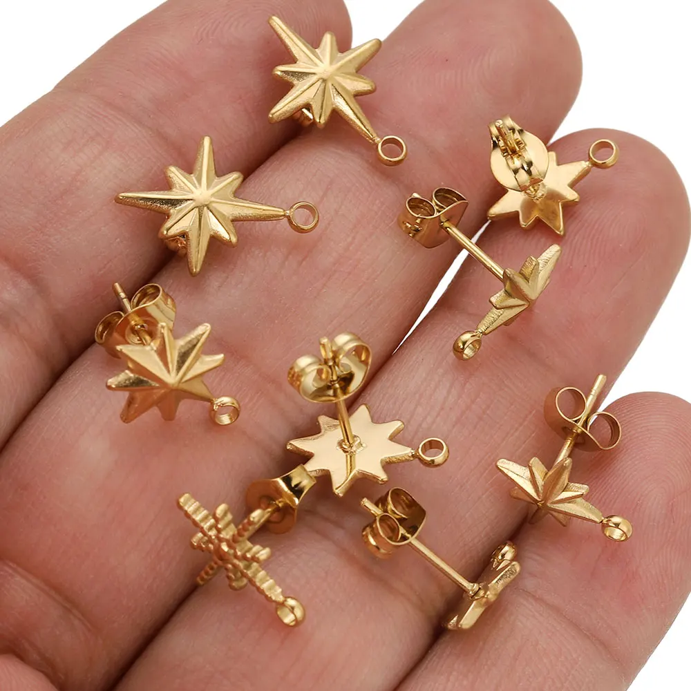 6pcs Gold Stainless Steel Hexagram Star Starburst Earring Making Supplies Hooks Connectors Earring Base Posts Components Parts image 4
