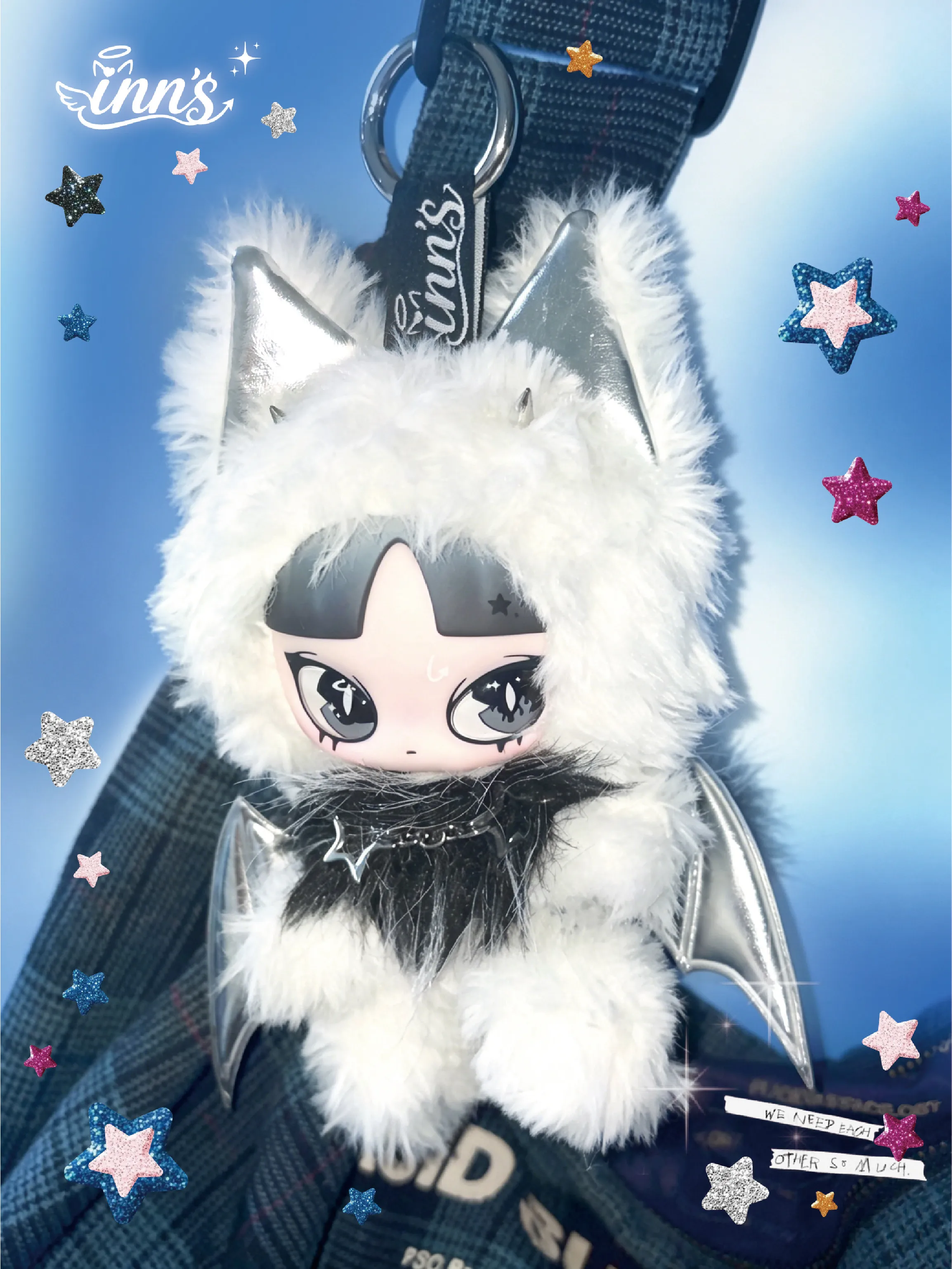 Original Inn'S Is An Angel A Cat Plush Doll Silver Wing Cat Ear Vinyl Face Doll Collectible Toy Pendant Ornament Home Decoration view 6