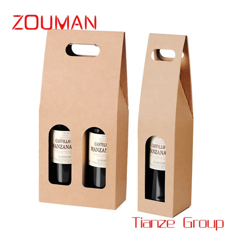 Custom , Portable Wine Kraft Paper Bag With Window Single Or Double Wine Corrugated Gift Box With Your Own Logo