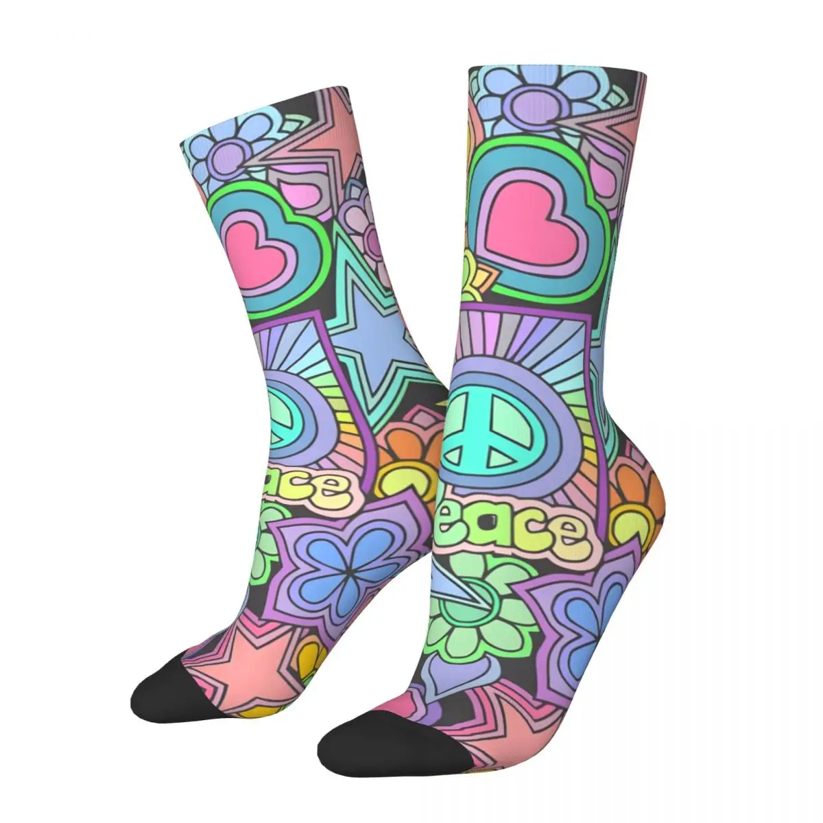 Retro Pretty Hippy Trippy Flower Power Men's compression Socks Unisex Harajuku Pattern Printed Novelty Crew Sock