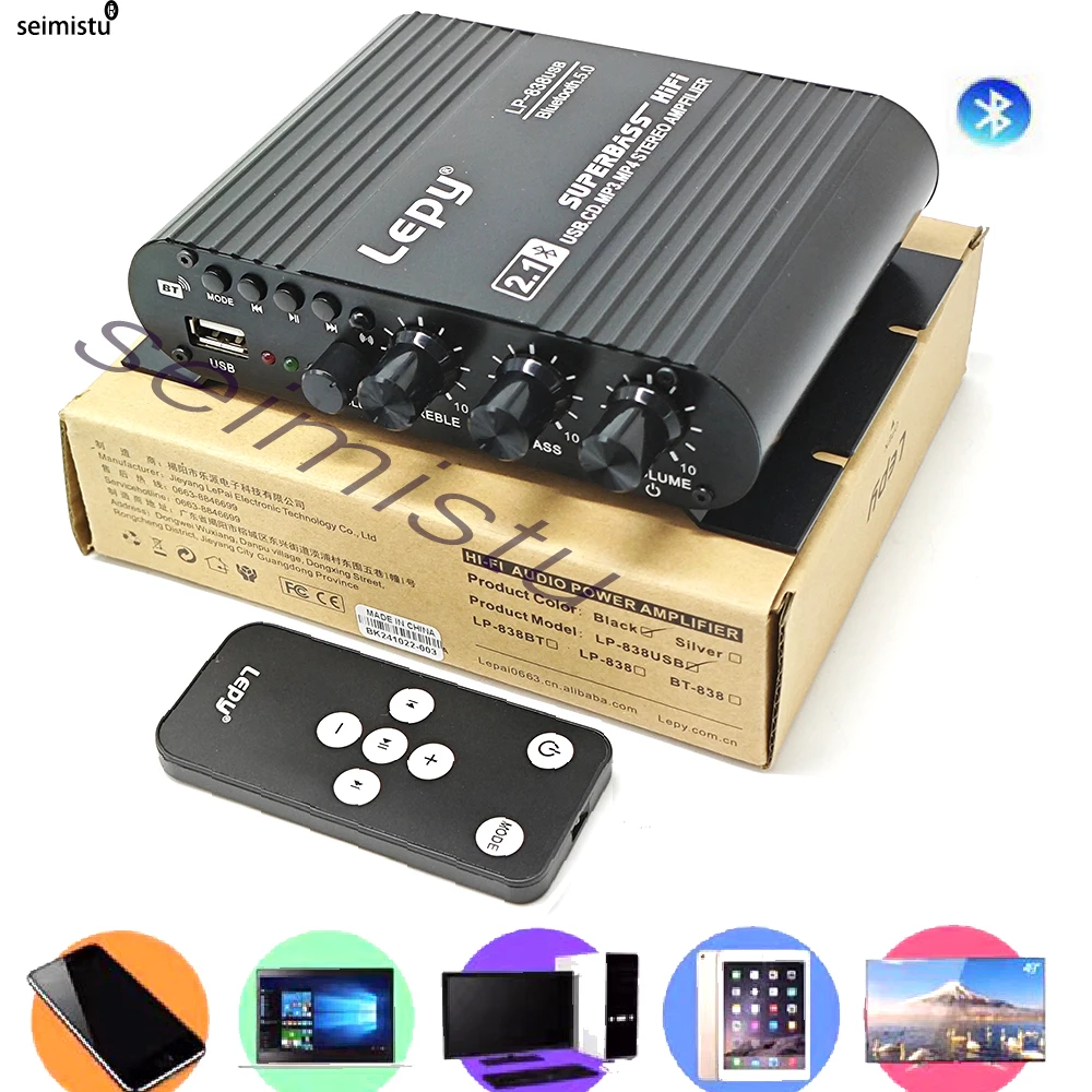 LP-838USB 2.1 Channel Amplifiers Bluetooth Hifi 12V Car Home Amp Support USB Lossless Music Play Digital Audio Amplificador