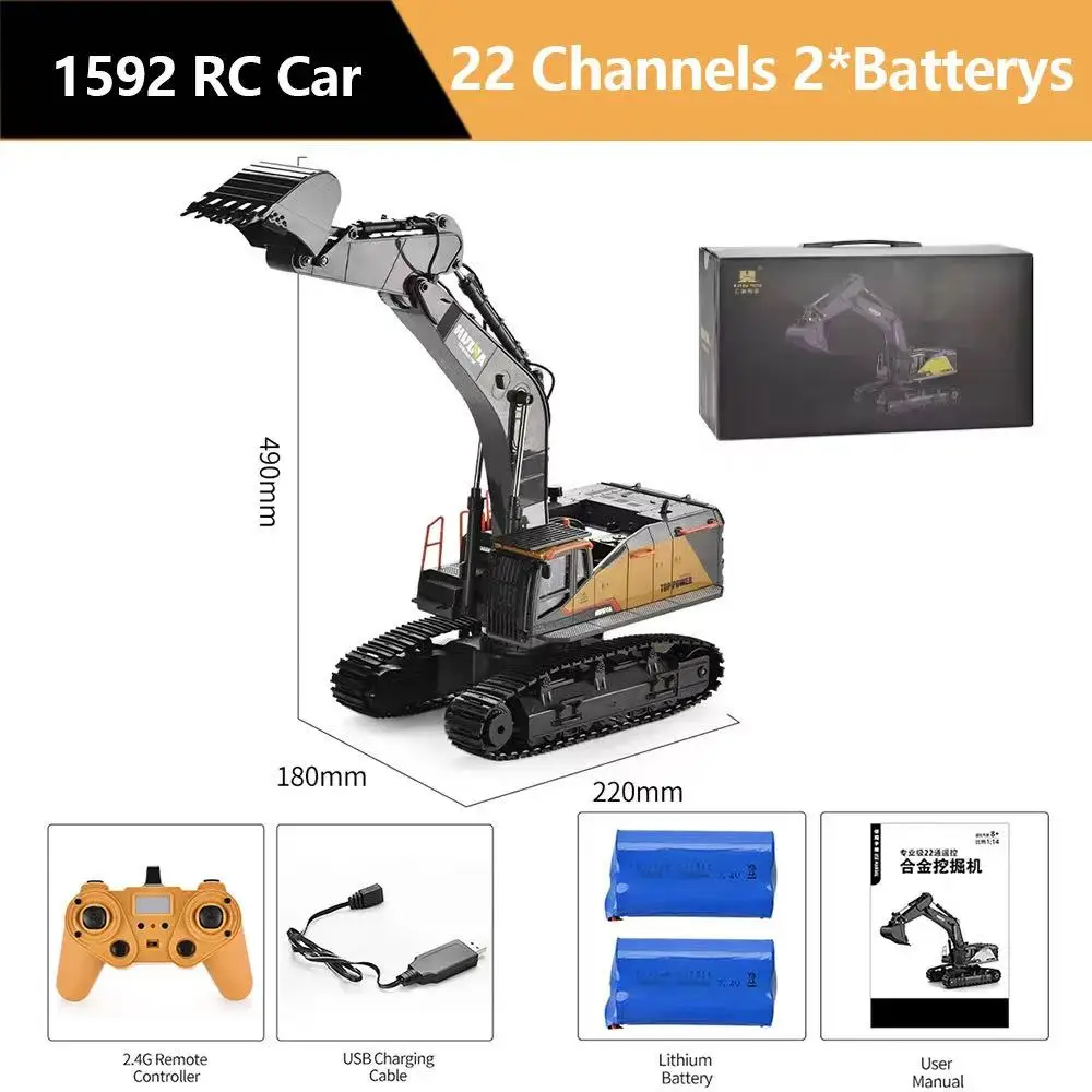 HUINA 1592 1/14 Scale 22 Channels 2.4G Remote Control Semi-Alloy Engineering Crawler Tractor Toy for Outdoor