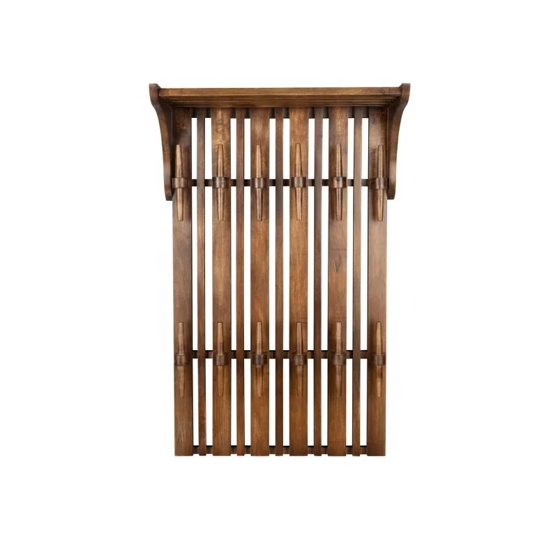

Walnut Wood Wall-Mounted Coat Rack, Heavy-Duty Hook Hanger for Hats, Jackets & Scarves, Entryway & Hallway Organizer