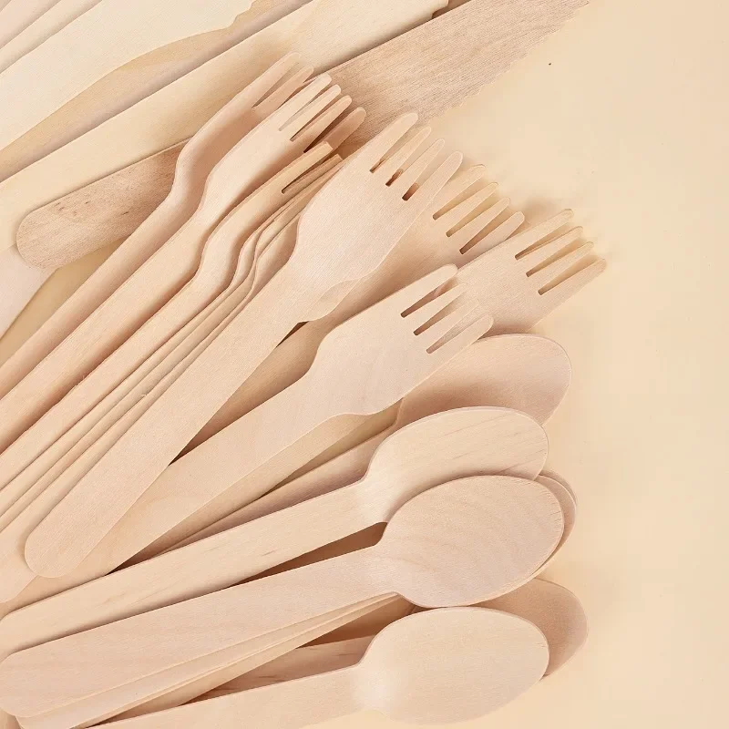 

50/100PCS Disposable Wooden Forks Spoons Knives Parties Weddings Cafes Environmentally Friendly Disposable Wooden Tableware Hulk