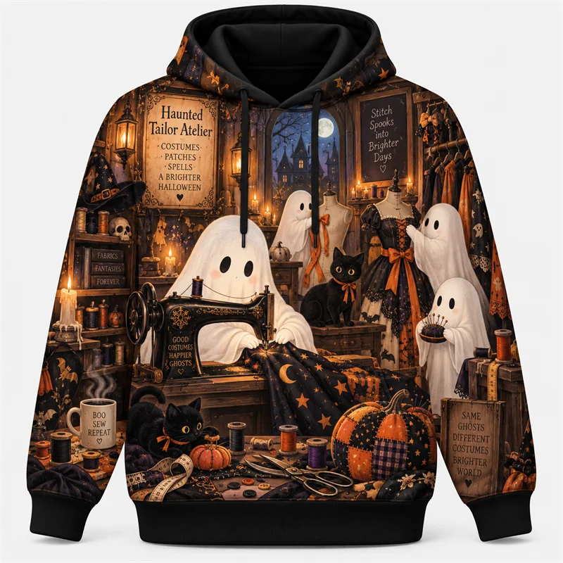 Halloween Hoodie Haunted Collection Graphic Pullover Dark Academia Gothic Horror Nightscape Pumpkin Ghost Skeleton Occult Unisex
