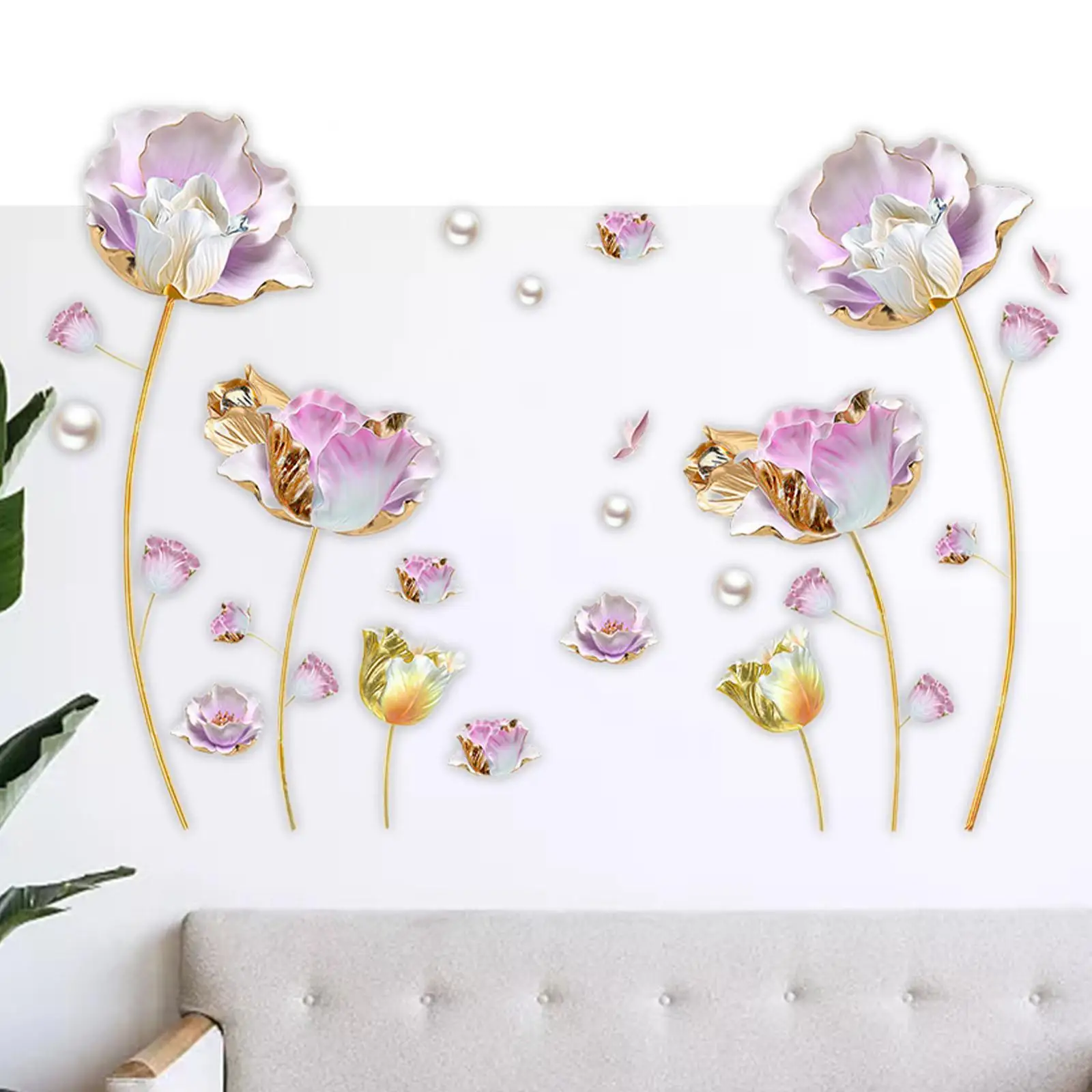 2x Flowers Wall Stickers 3D Blossom Flower Easy to Peel Decorative Removable Art