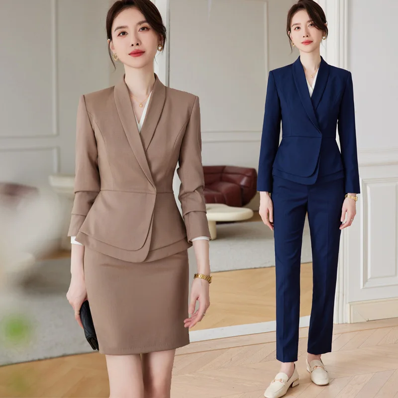 

Coffee Color Suit Women's Autumn Hotel Manager Sales Department Jewelry Store Front Desk Skirt Business Temperament Overalls