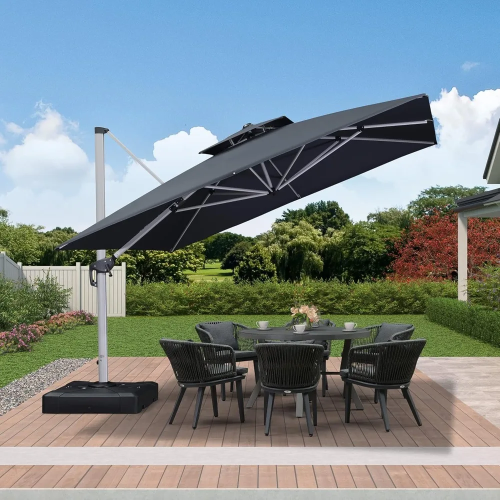 

11 FT Cantilever Patio Umbrellas with Base Included, Large Square Offset Umbrella with 360° Rotation, Customized