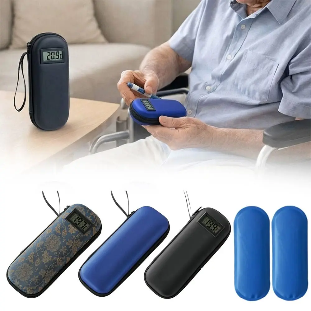 PU Insulin Cooling Bag Waterproof Thermal Insulated Medicine Travel Cooler with Thermometer Display Glaciated Cold Storage Case
