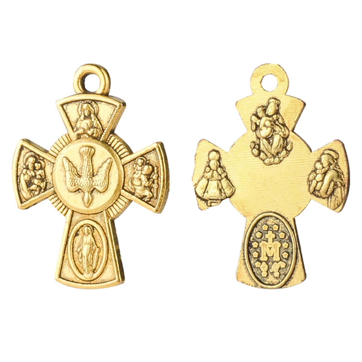 10Pcs Four Way Cross Pendant Catholic Holy Spirit Dove Medal Crosses Baptism Devotional DIY Making Jewelry Accessories