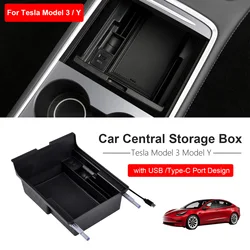 Tesla Model 3 Model Y 2022 Car Central Storage Box con porta USB Type-C Design bracciolo Center Console Box contenitore automatico