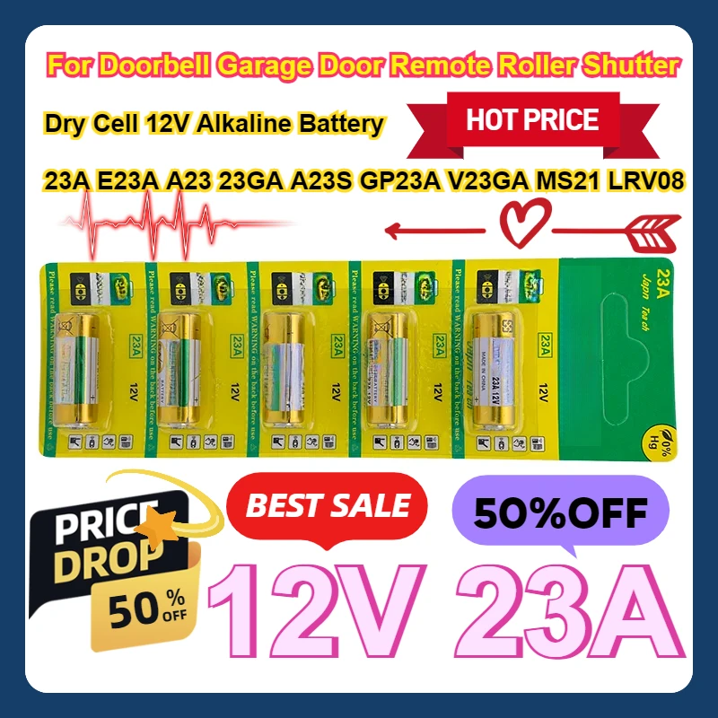 

For Doorbell Garage Door Remote Roller Shutter 10PCS Dry Cell 12V Alkaline Battery 23A E23A A23 23GA A23S GP23A V23GA MS21 LRV08