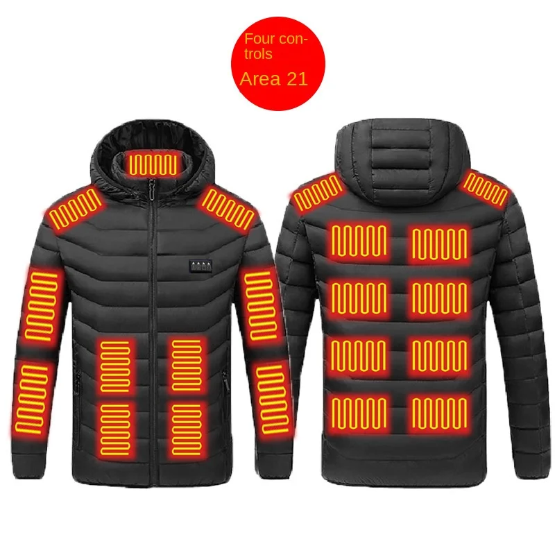 Men's Heated Hooded Multi-Zone Heating Winter Warm Coat Adjustable Temperature Lightweight Outdoor Heated Puffer Jacket