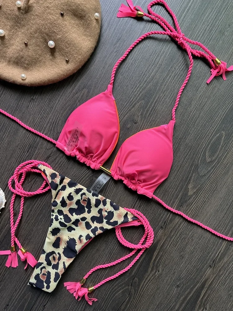 2023 ชุดว่ายน้ําเซ็กซี่ผ้าพิเศษ Splices 2 ชิ้นชุดบิกินี่ชุดว่ายน้ําสตรี Push Up Biquini บราซิล Beachwear ชุดว่ายน้ํา