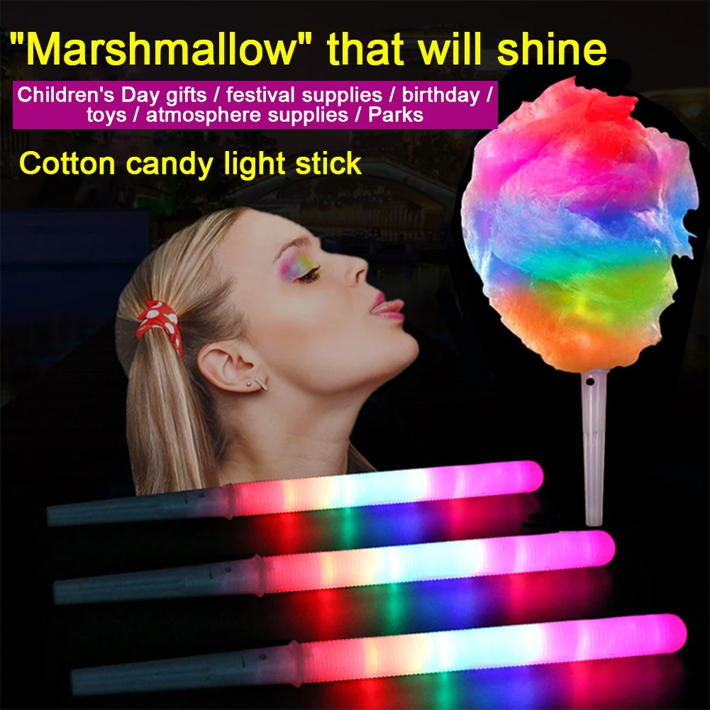 10/20/30/40/50 PCS Colorful LED Glow Sticks Cotton Candy Cones Reusable Glowing Marshmallows Sticks LED Light Tubes Party Props