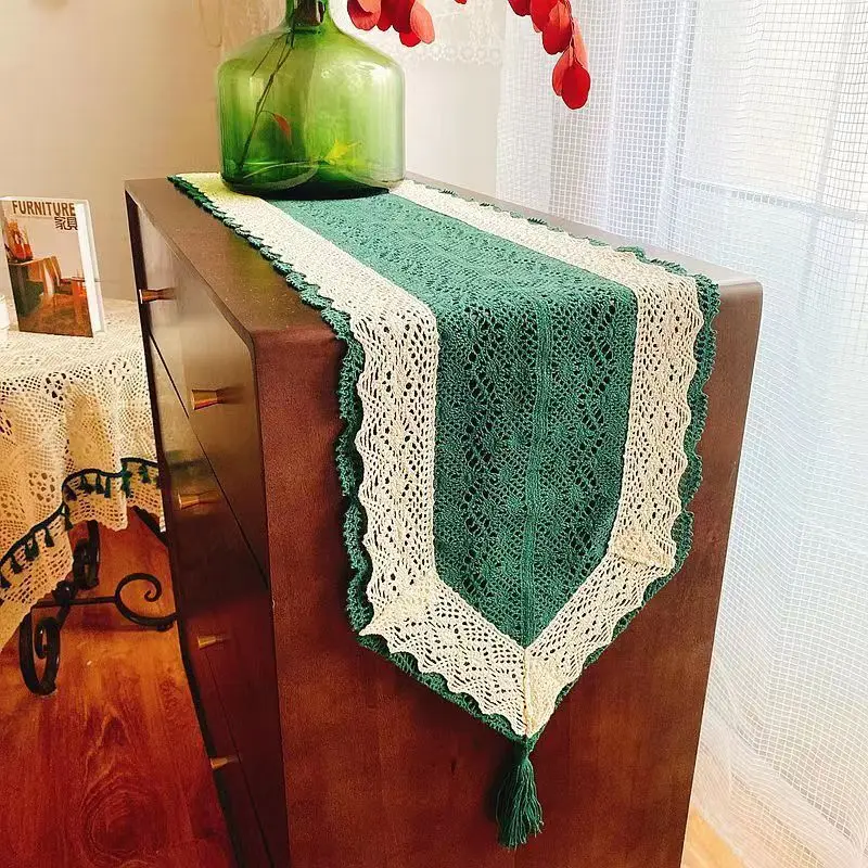 

American Country Cotton Crochet Lace Hollow Table Runner Table Belt TV Cabinet Shoe Cabinet Cover towel Cover Tablecloth Nordic