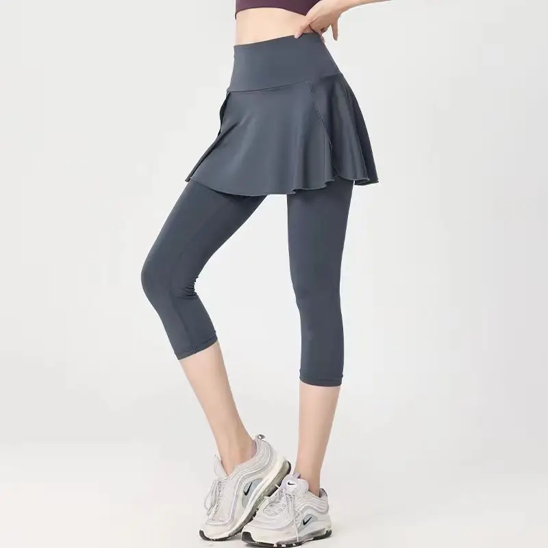 Sports Skirt Summer Fitness Pants High Waist Size Skirt Pants All in One Women's Pleated Skirt Slimming Running Yoga Pants Q123