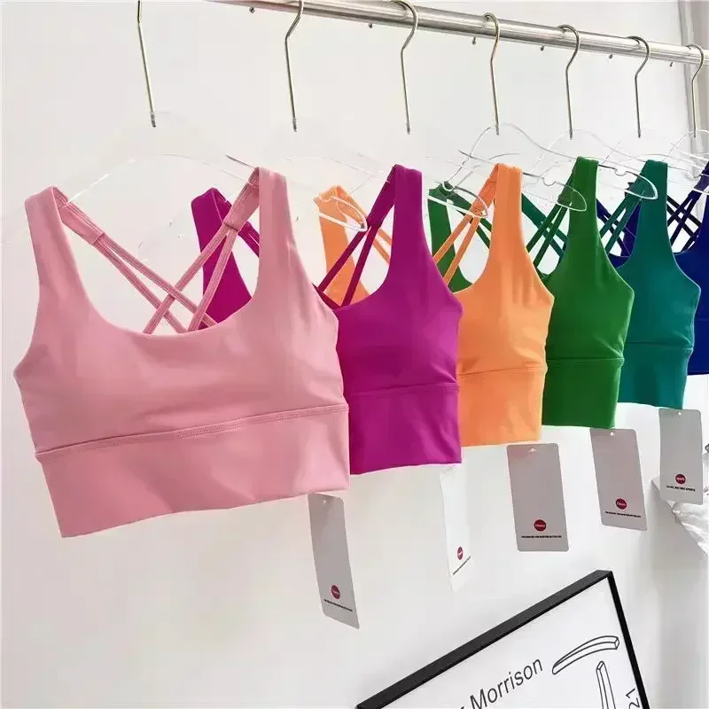 Lemon Gym Sports Bras Running Workout Vest Tops Women Naked-feel  Sexy Cross Yoga Fitness Bra Padded Push Up Athleti Crop Top