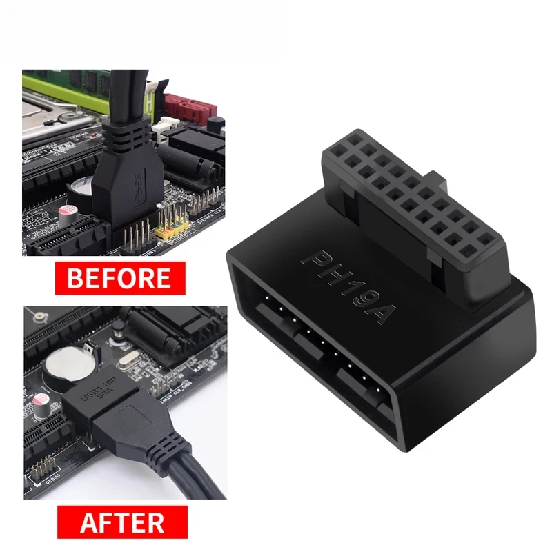 TISHRIC USB3.0 19P 20P Socket 90° Computer Motherboard Steering Head USB 3.0 Adapter For Desktop Mainboard Computer Accessories