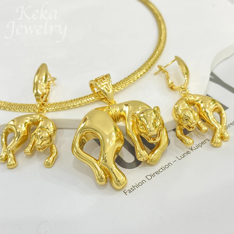 2023 Newest African 18K Gold Plated Jewelry Set for Women Leopard Earrings Necklace with Pendant Dubai Wedding Party Accessories